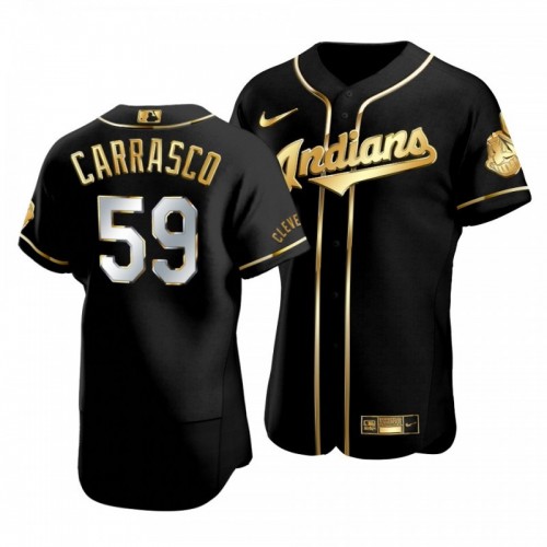 Indians Carlos Carrasco Golden Edition Black Authentic Jersey [Clearance Sale]