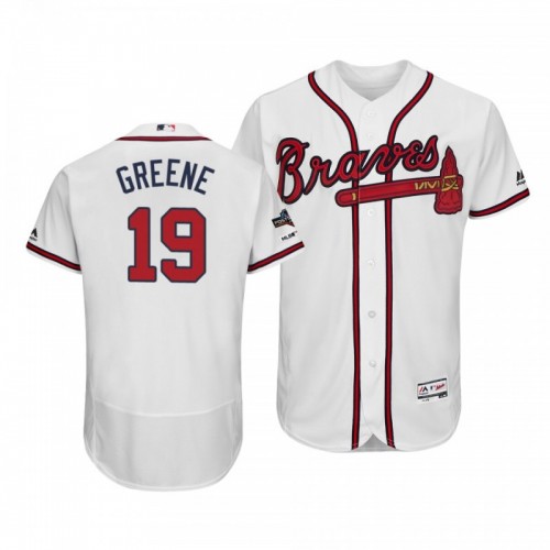Men's Braves Shane Greene White 2019 Postseason Flex Base Authentic Jersey [Clearance Sale]