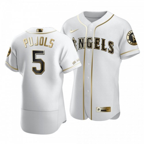 Men's Angels Albert Pujols White Golden Edition Authentic Jersey [Clearance Sale]