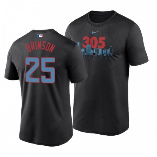 Marlins Lewis Brinson Local Skyline Black Legend Performance T-Shirt [Clearance Sale]