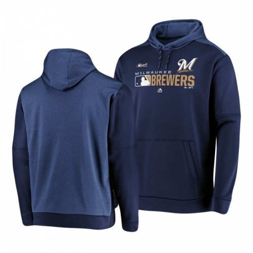 Brewers Team Distinction Navy Pullover Authentic Collection Men's Hoodie [Clearance Sale]