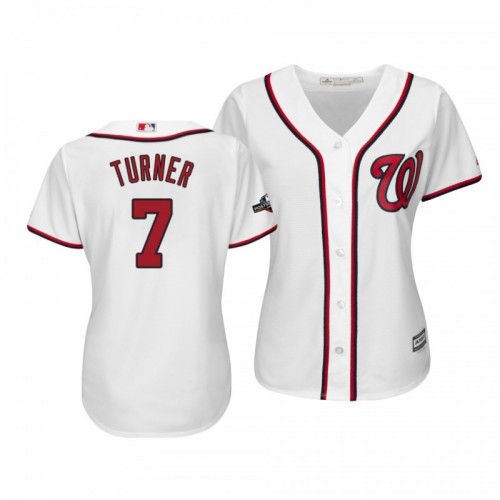 Nationals Trea Turner 2019 Postseason White Cool Base Official Women's Jersey [Clearance Sale]