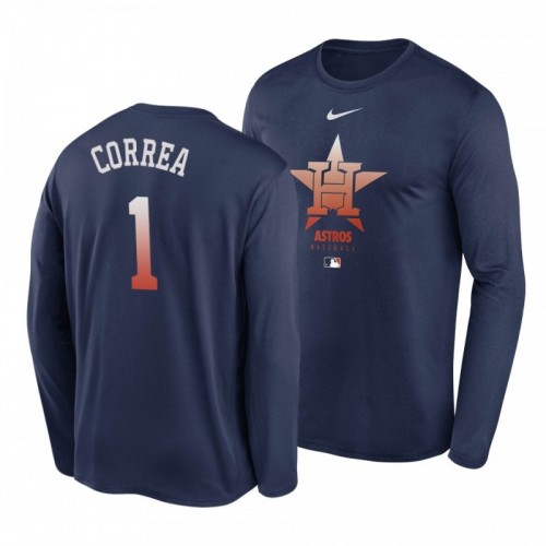 Astros Carlos Correa Authentic Collection Navy Long Sleeve Legend Performance Men's T-Shirt [Clearance Sale]